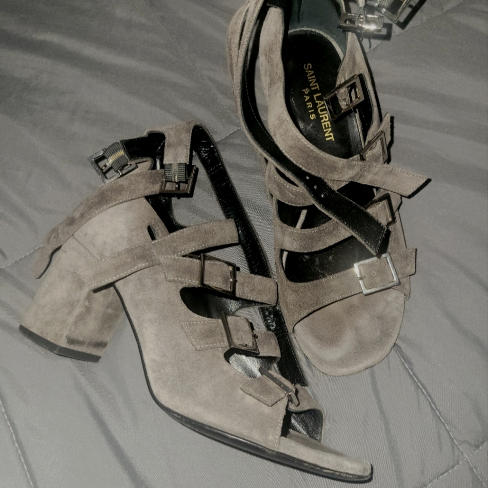 YSL Saint Laurent Babies Grey Suede Strappy Sandals 36 / 6
